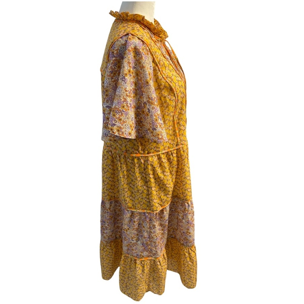 Lollys Laundry Godwin Floral Midi Dress Yellow Multicolor Size Large Pit 21 - Picture 7 of 17